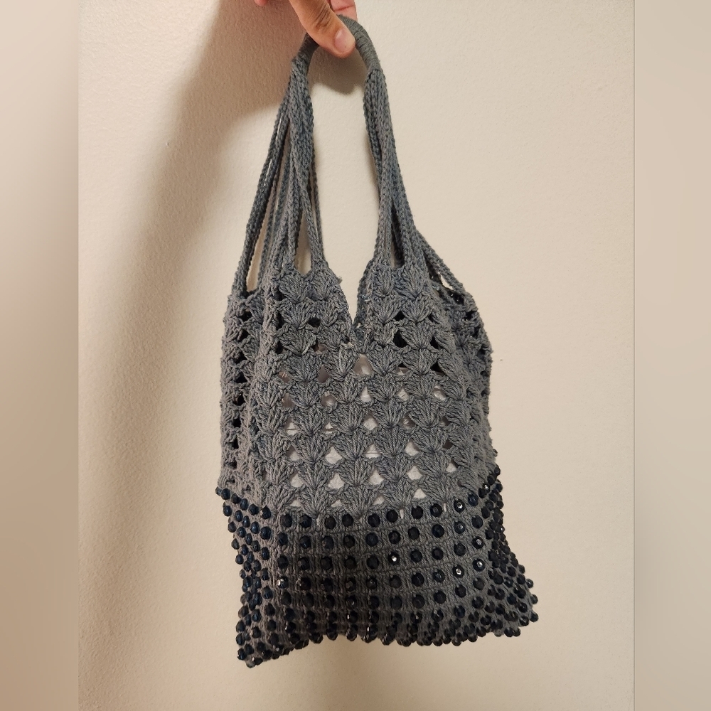 Nwot Free people studded Drawstring crochet bag with extra pouch - Picture 2 of 15